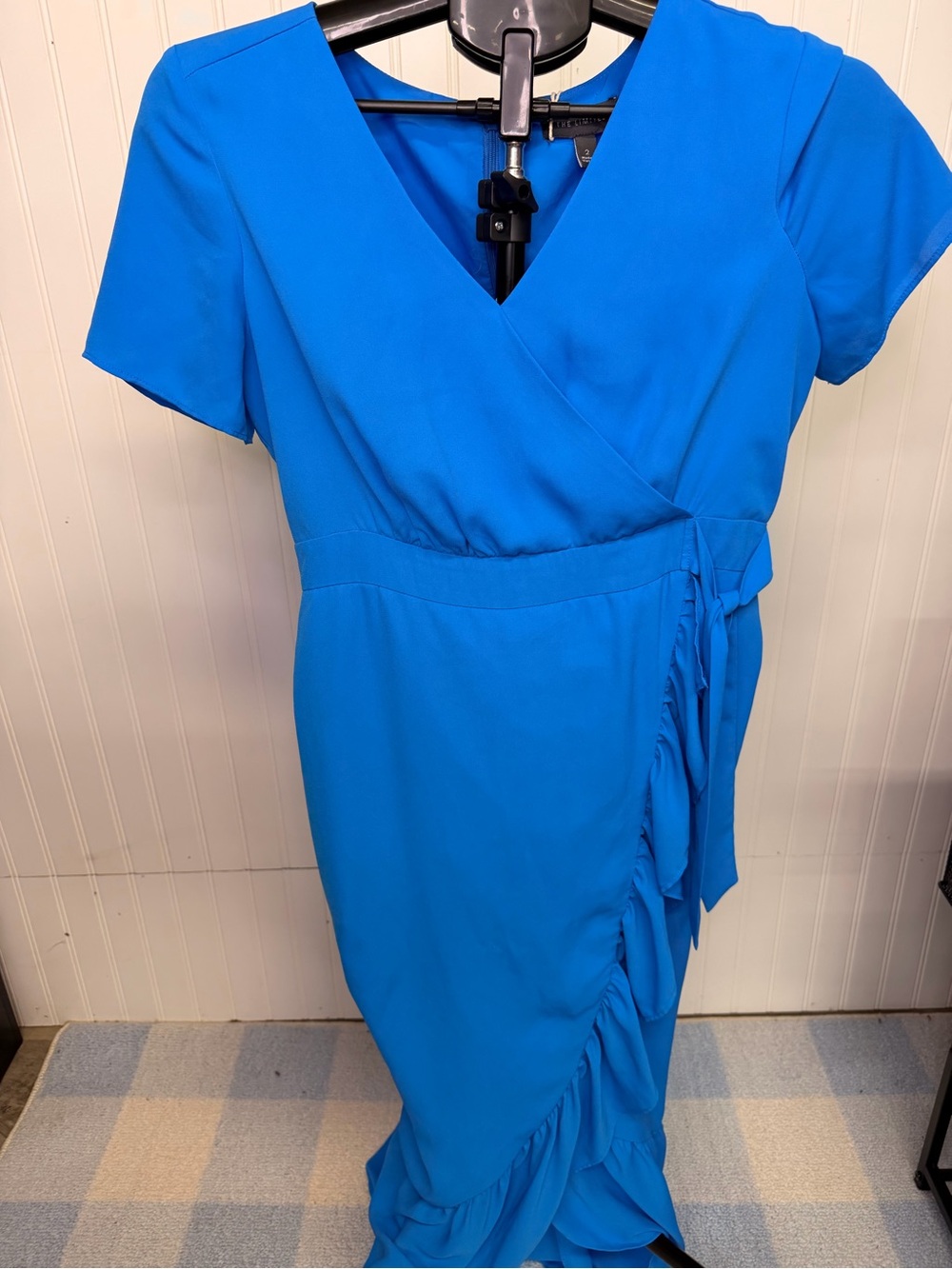 The Limited Electric Blue Wrap Midi Dress with Ruffle Detail